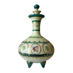 Antique Victorian Unmarked Nippon Hand Painted Footed Decanter - Genie Bottle